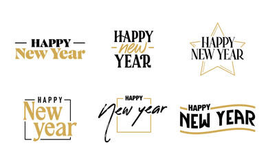 Happy New Year. Hand drawn lettering isolated on white background.