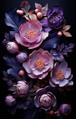 purple flowers on a black background