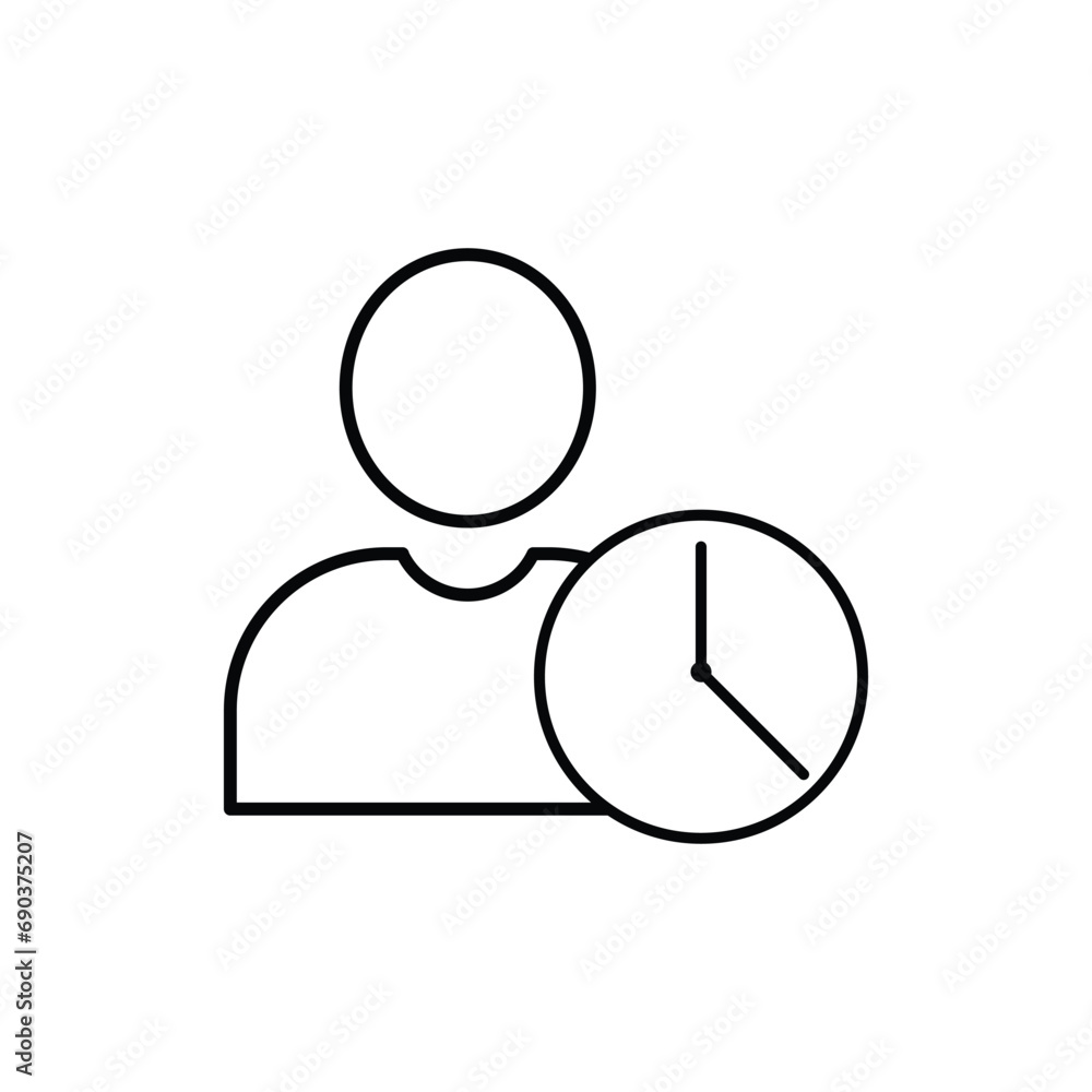 Poster time management silhouette and line icon. efficiency productivity clock control pictogram. optimizat