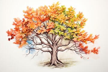 Watercolor and pencil drawing of maple tree.