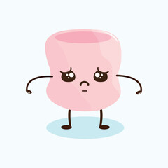 Cartoon marshmallow with arms and legs in kawaii style. Sad marshmallow character vector design on white background