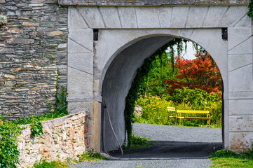 entrance to a castle in Austria. arch in the wall of an ancient castle.