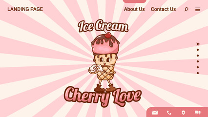 Landing page ice cream. groovy style, retro, vintage, groovy, banner, sale