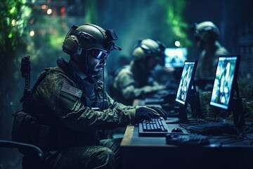 Military digital operation for enemy deactivation. - obrazy, fototapety, plakaty