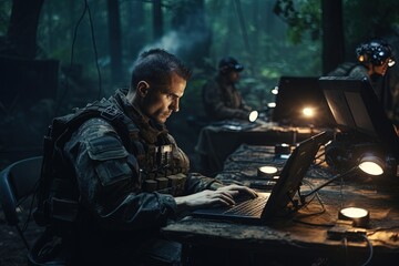 Military digital operation for enemy deactivation. - obrazy, fototapety, plakaty