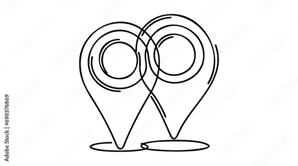 Poster location pointer continuous one line drawing. gps navigation line route mark. vector illustration is