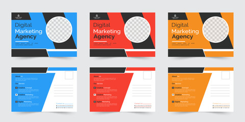 Corporate Modern Business Postcard Design Template. Double Sided Postcard Design - obrazy, fototapety, plakaty