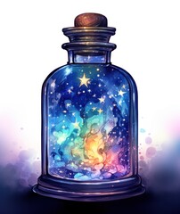 watercolor transparent starry bottle drawing