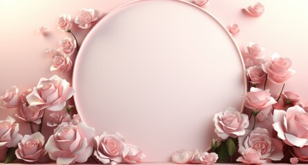Fototapeta na wymiar white table, frame, leaf, floating flowers and rose petals