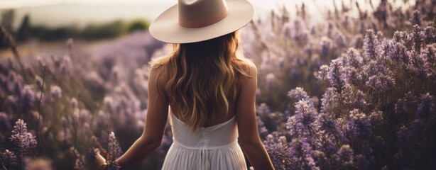 woman in hat in a field of lavender