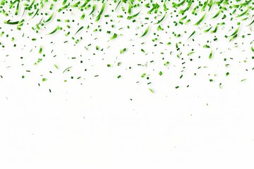 Naklejka na ściany i meble Falling green confetti and streamers seamless pattern on white background.