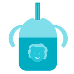 
Blue children's drinking bowl with a straw and rounded handles. Children's drinking bowl with the image of a lion. Minimalistic children's drinking bowl