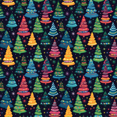 Hand Drawn Rainbow Christmas Trees 2K