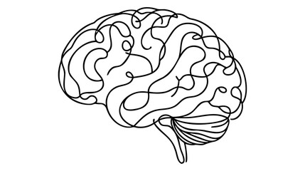 One line brain design silhouette. Logo design. Hand drawn minimalism style