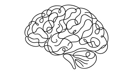 One line brain design silhouette. Logo design. Hand drawn minimalism style