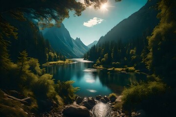 lake and mountains