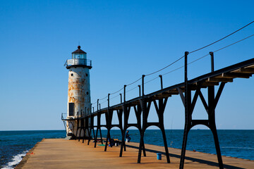 Fototapeta na wymiar Daytime Serenity at Weathered Empire Lighthouse, Michigan