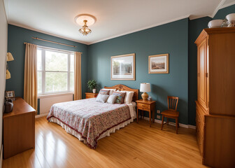old style room, living. warm atmosphere. furniture things in the room. 