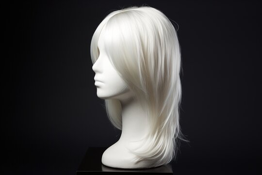 White hair wig on manequin.
