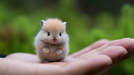 A small hamster sitting on top of a person's hand