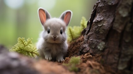 A small rabbit is sitting in the dirt