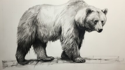A black and white drawing of a bear