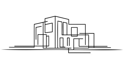 Naklejka premium Single continuous one line art city building construction.