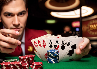 A man in a hat at a casino. 