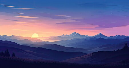 Sunset Over Layered Mountain Range
