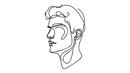 Continuous Line Drawing of Man Profile. Abstract Man Face Minimalistic Beauty Concept.