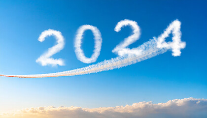 Naklejka na ściany i meble Clouds trails written 2024 on a clear blue sky 