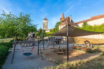 Children's playground in the historical town of Rothenburg ob der Tauber