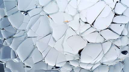cracked glass shards over a plain white background, art illustration background, header, website design resource