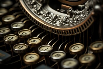 Antique Typewriter Keys Close-Up. Generative AI