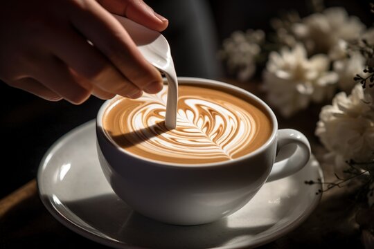Barista Crafting Latte Art. Generative AI