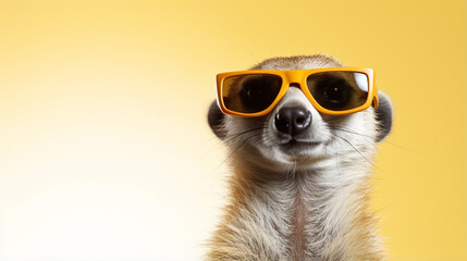 Meerkat in sunglasses shade glasses. Meerkat stares directly into the lens. generative ai
