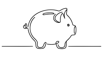 Piggy bank in continuous line art drawing style. Pig moneybox black linear sketch isolated on white background. Vector illustration
