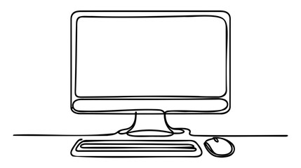 Continuous one line drawing of computer monitor with mouse minimalism