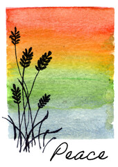 Colorful watercolor background with rushes