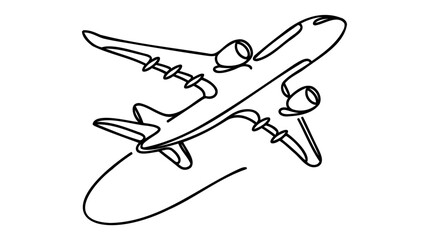 Airplane one line drawing on a white background. Airplane continuous single sketch. Minimalist contour design.