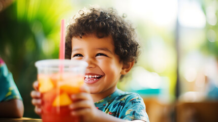 Close-up of a boy enjoying a summer drink