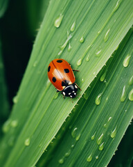 Obraz premium Closeup of a ladybird on a leaf