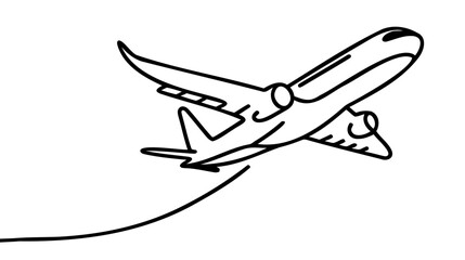 Fototapeta na wymiar Airplane one line drawing on a white background. Airplane continuous single sketch. Minimalist contour design.