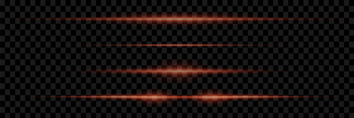 
A set of horizontal lines, highlights and flares on a transparent background. Laser beams, horizontal light beams.