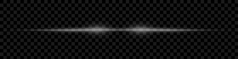 Fototapeta premium Horizontal glare of light, laser speed lines. On a transparent background.