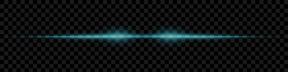 Fototapeta premium Horizontal glare of light, laser speed lines. On a transparent background.