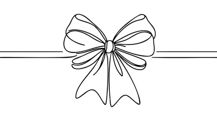 Decorative ribbon bow in continuous line art drawing style - obrazy, fototapety, plakaty