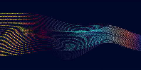 Flowing dot particles wave pattern blue and green gradient light isolated on black background. Vector in concept of AI technology,