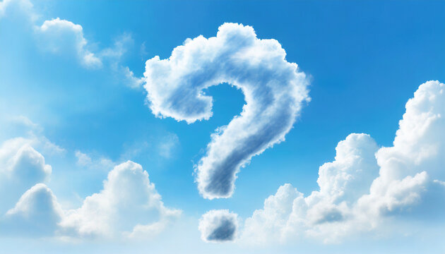 Question mark cloud on blue sky. Copy space