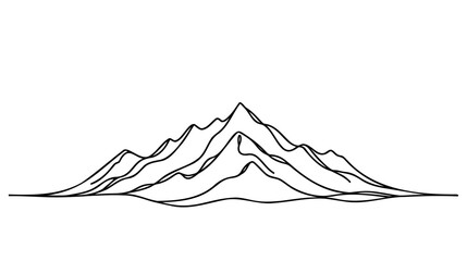 One continuous line drawing of mountain range landscape. Web banner with mounts in simple linear style.